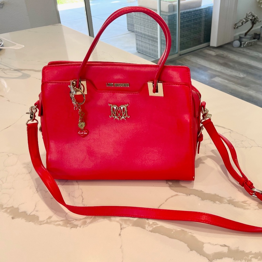 LOVE MOSCHINO NEVER BEEN USED bright cherry red leather tote handbag!